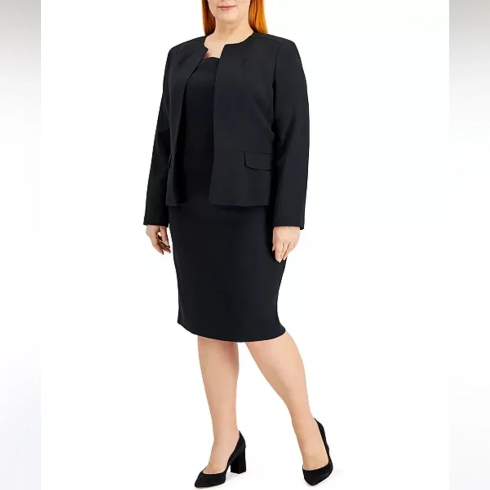 Le Suit Women's Black Collarless Lined Cardigan Suit Jacket Plus Size 24W